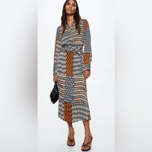 Mango Geometric Print Midi Dress Size 2